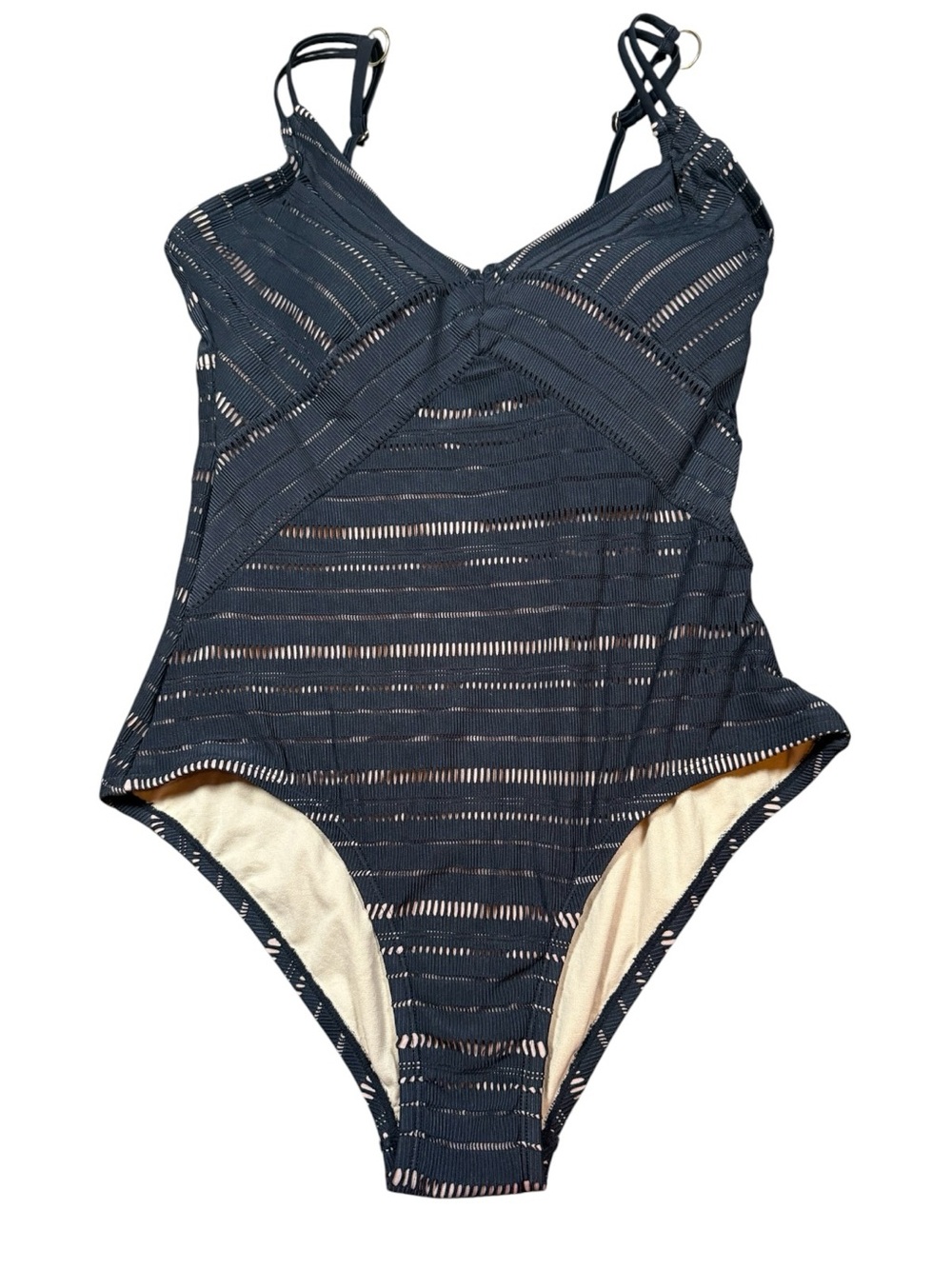 Kona Sol NWT Black Textured One Piece Swimsuit Large